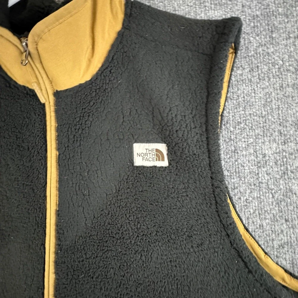 The North Face Black Fleece Sherpa Vest Mens XXL Tan‎ Trim Full Zip Pockets